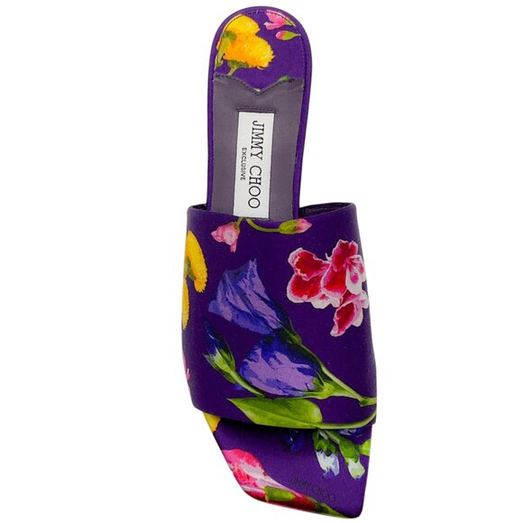 Jimmy Choo Themise Floral Satin Mule Sandals - Picture 4 of 6